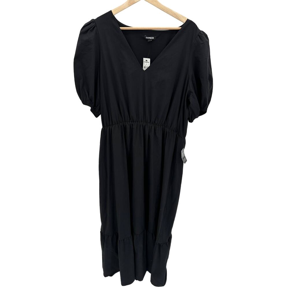 Express Womens Black Tiered Maxi Dress Size XL NWT Minimal Cottage Quiet Luxury